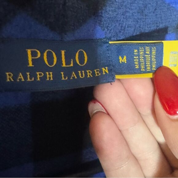 POLO RALPH LAUREN | Blue&Black Checkered Fringe Hem Belted Jacket - Picture 12 of 13